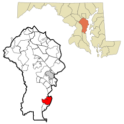 Anne Arundel County Maryland Incorporated and Unincorporated areas Shady Side Highlighted.svg