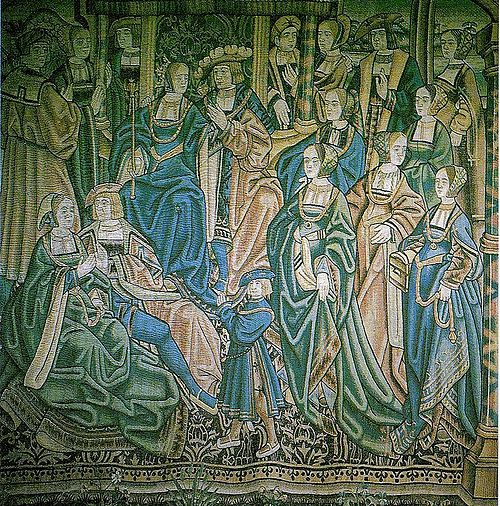 A Flemish tapestry depicting Arthur and Catherine's court.