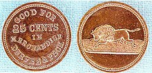 Copper trade token of Durfee & Peck, Indian traders on Missouri River in various locations, circa 1869 BIGBUFF.jpg