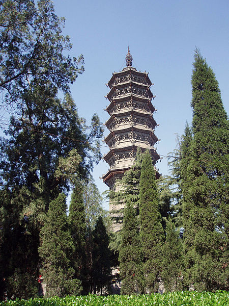 The Bailin Temple Pagoda of Zhaoxian County, Hebei Province, built in 1330 during the Yuan dynasty.