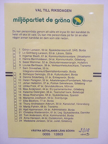 File:Ballot papers for 2018 Swedish general election (Green Party list).jpg