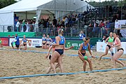 Deutsch: Beachhandball Europameisterschaften 2019 (Beach handball Euro); Tag 5: 6. Juli 2019 – Frauen, Platzierungsspiel für die Ränge 17–20, Nordmazedonien-Slowenien 0:2 (10:13, 9:15) English: Beach handball Euro; Day 5: 6 July 2019 – Placement Match/Cross Match for rank 17–20 Women – North Macedonia-Slovenia 0:2 (10:13, 9:15)