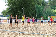 Deutsch: Beachhandball Europameisterschaften 2019 (Beach handball Euro); Tag 1: 2. Juli 2019 – Männer, Vorrunde Gruppe A, Deutschland-Norwegen 2:0 (22:14, 22:20) English: Beach handball Euro; Day 1: 2 July 2019 – Men Preliminary Round Group A – Germany-Norway 2:0 (22:14, 22:20)