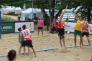 Deutsch: Beachhandball Europameisterschaften 2019 (Beach handball Euro); Tag 2: 3. Juli 2019 – Männer, Vorrunde Gruppe C, Nordmazedonien-Schweiz 0:2 (13:22, 18:19) English: Beach handball Euro; Day 2: 3 July 2019 – Women Preliminary Round Group A – Men Preliminary Round Group C – North Macedonia-Switzerland 0:2 (13:22, 18:19)