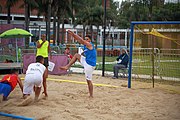 Deutsch: Beachhandball bei den Olympischen Jugendspielen 2018; Tag 4, 11. Oktober 2018; Jungs, Vorrunde, Gruppe B - Spanien-Kroatien 2:0 English: Beach handball at the 2018 Summer Youth Olympics at 11 October 2018 – Boys Preliminary Round Group B‎ – Spain-Croatia 2:0