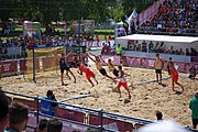 Deutsch: Beachhandball bei den Olympischen Jugendspielen 2018; Tag 4, 10. Oktober 2018; Jungs, Vorrunde, Gruppe B - Italien-Argentinien 1:2 English: Beach handball at the 2018 Summer Youth Olympics at 10 October 2018 – Boys Preliminary Round Group B‎ – Italy-Argentina 1:2