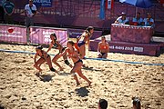 Deutsch: Beachhandball bei den Olympischen Jugendspielen 2018; Tag 3, 10. Oktober 2018; Mädchen, Vorrunde, Gruppe B - Niederlande-Argentinien 2:0 English: Beach handball at the 2018 Summer Youth Olympics at 10 October 2018 – Girls Preliminary Round Group B‎ – Netherlands-Argentina 2:0