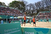 Deutsch: Beachvolleyball bei den Olympischen Jugendspielen 2018; Tag 11, 17. Oktober 2018; Jungen,Finale – Niederlande (Matthew Immers/Yorick de Groot)-Schweden (David Åhman/Jonatan Hellvig) 0:2 (20–22/15–21) English: Beach volleyball at the 2018 Summer Youth Olympics at 17 October 2018 – Final – Netherlands (Matthew Immers/Yorick de Groot)-Sweden (David Åhman/Jonatan Hellvig) 0:2 (20–22/15–21)