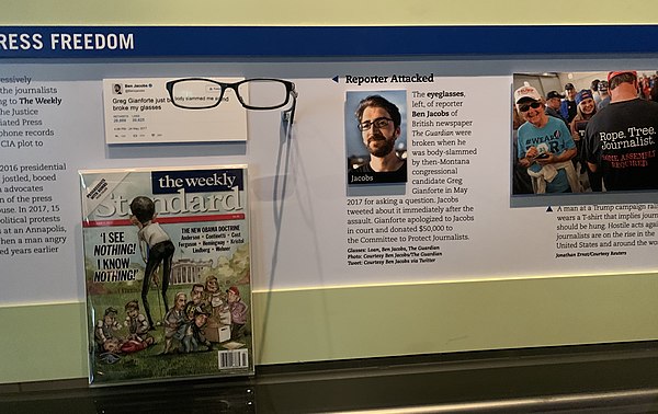 Exhibit on Greg Gianforte's election eve assault of The Guardian reporter Ben Jacobs at The Newseum, a now closed museum of the news media in Washingt