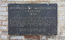 Landmark plaque Biederstaedt-Breitenbach Grocery plaque.jpg