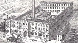Drawing of a rectangular factory building