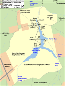 Location of Mid-State Regional Airport and Black Moshannon State Park