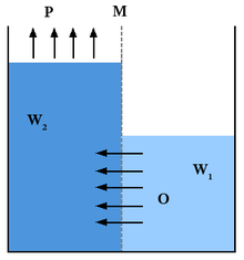 The ideal water potential between fresh water (right) and sea water (left) corresponds to a hydraulic head of 270 metres Blue energy mechanism.png