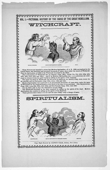 Spiritualism was equated by some Christians with witchcraft. This 1865 broadsheet, published in the United States, also blamed spiritualism for causin