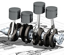 View of a CAD model of a four-cylinder inline crankshaft with pistons Cad crank.jpg