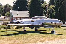 Canadair CT-133 Silver Star without wingtip tanks, in RCAF markings at the Canadian Museum of Flight, July 1988 CanadairCT133SilverStar07A.JPG