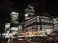 Canary Wharf area at night.