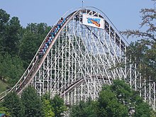 Blue train descending first hill. Comet w blue train.JPG