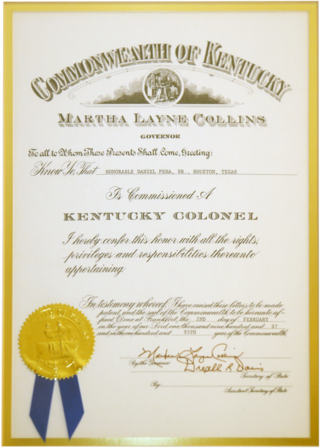 <span class="mw-page-title-main">Kentucky Colonel</span> Highest civic honor awarded by the Commonwealth of Kentucky