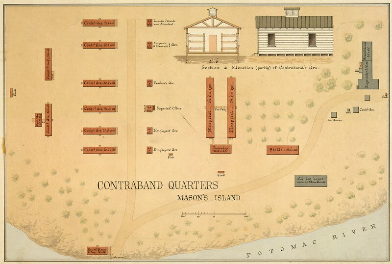 File:Contraband Quarters, Mason's -Roosevelt- Island, Washington, D.C. -Ground plan; view and cross - NARA - 305820.tif