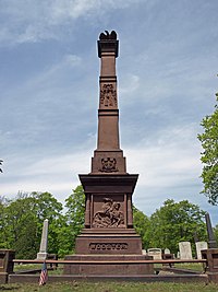 A large brown stone monument with 