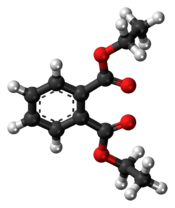 Ball-and-stick model of the diethyl phthalate molecule{{{画像alt1}}}