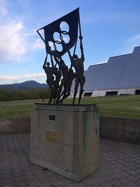 The statute of Elan, outside M-Wave, by the Swiss artist Nag Arnoldi, presented as a gift to Nagano by the IOC.