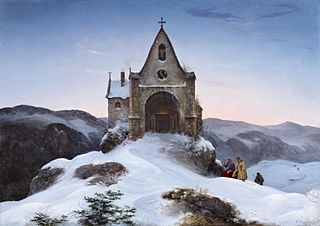 Chapel on a mountain in winter