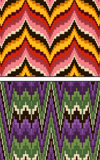 Two examples of Bargello patterns (Florentine work). The top is a typical curved Bargello motif. The bottom image is a "flame stitch" motif similar to that found in the Bargello museum chairs. Florentin.png