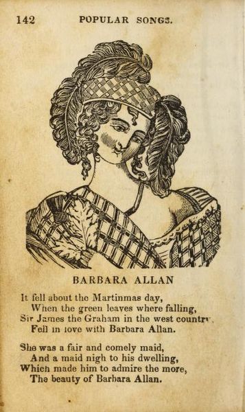 The first page of an 1840 printed version of "Barbara Allen" one of the most widely collected English language folk ballads.