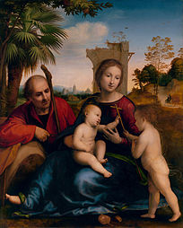 Fra Bartolomeo, Rust van de vlucht naar Egypte, met Johannes de Doper, circa 1509