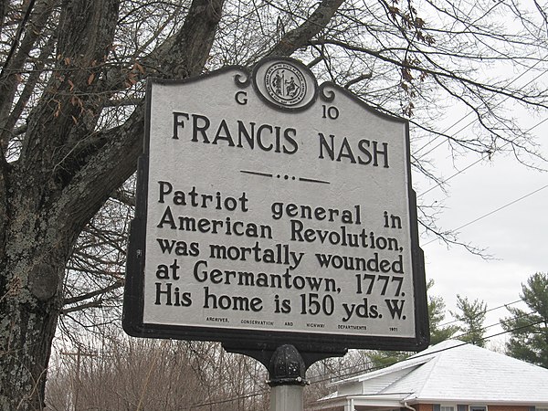 Highway Historical Marker near Nash's home in Hillsborough, North Carolina