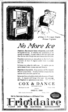 1922 Frigidaire "iceless" refrigerator newspaper ad. Frigidaire iceless fridges 1922.png