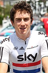 Geraint Thomas wearing the National Champions jersey in 2011 Geraint Thomas CD 2011.jpg