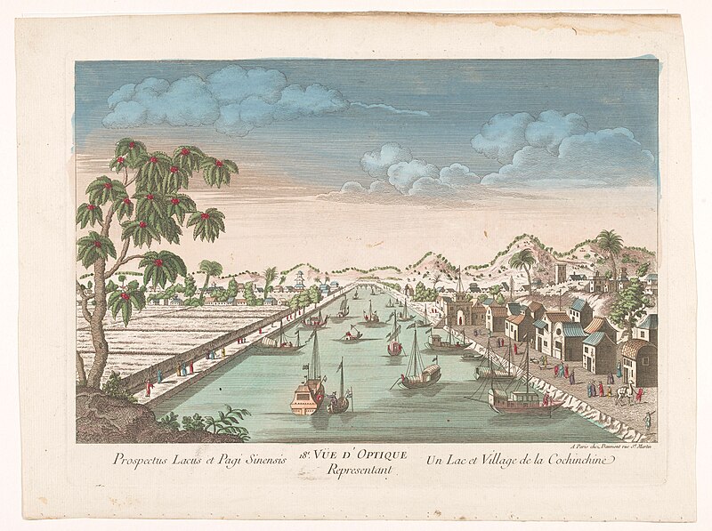 File:Gezicht op een dorp aan het water te Cochin-China 18e. Vüe d'optique representant un lac et village de la Cochinchine (titel op object), RP-P-1925-1370.jpg