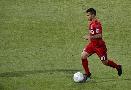 Sebastian Giovinco with Toronto FC, May 2015. Giovinco was the first player in club history to be awarded the MLS Golden Boot.