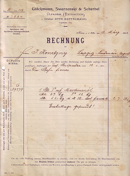 File:Glückmann, Swarzenski & Scherbel (früher Otto Gottschald), Ölfabrik (Extraction), Riesa, Rechnung vom 12. März 1902.jpg