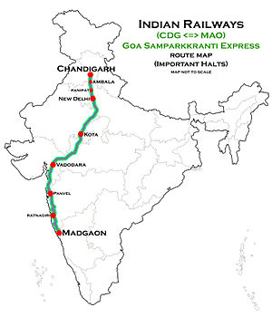 Goa Samparkkranti Express (CDG–MAO) route map