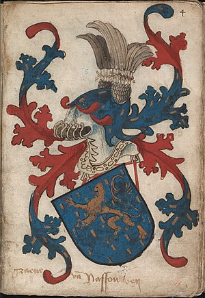 Graeue van Nassouwen - Graaf van Nassau - Count of Nassau - Wapenboek Nassau-Vianden - KB 1900 A 016, folium 04r