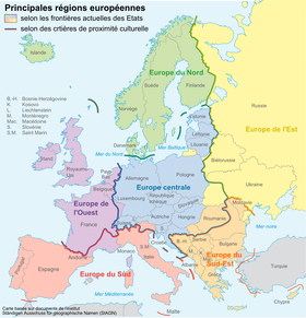 Régiók térképe országcsoportok és kulturális határok szerint a Ständigen Ausschuss für geographische Namen (StAGN) szerint (de)