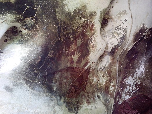 Stencils of right hands in Pettakere Cave in Maros are among the oldest known examples of human artwork