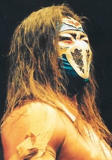 Hayabusa wrestled Atsushi Onita in his retirement match and ultimately became his successor and led the company as its ace throughout his career. Hayabusa FMW.jpg