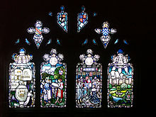 Stanberry Window (1923) in Hereford Cathedral, showing Bishop John Stanberry advising King Henry VI on the founding of Eton College Hereford cathedral 033.JPG