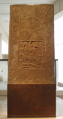 The Hilton of Cadboll Stone in the Museum of Scotland. Hilton of Cadboll nms.jpg