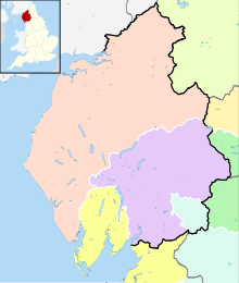 The historic counties shown within Cumbria
.mw-parser-output .legend{page-break-inside:avoid;break-inside:avoid-column}.mw-parser-output .legend-color{display:inline-block;min-width:1.25em;height:1.25em;line-height:1.25;margin:1px 0;text-align:center;border:1px solid black;background-color:transparent;color:black}.mw-parser-output .legend-text{}
Boundary of Cumbria
Cumberland
Westmorland
Lancashire
West Riding of Yorkshire Historic counties within Cumbria.svg