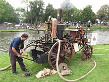 Steam fire engine, with vertical copper accumulator Hradec Kralove Hasici Historical 10.JPG