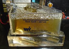 A zinc solution tested in a Hull cell Hullcell.jpg