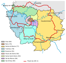 Map of the hiking trail GR 11 in France.