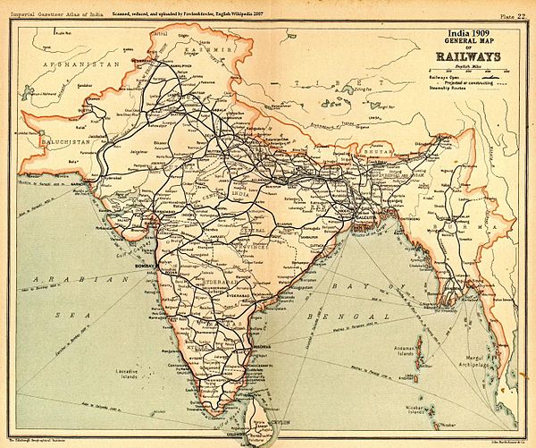 Extent of the Indian railway network in 1909