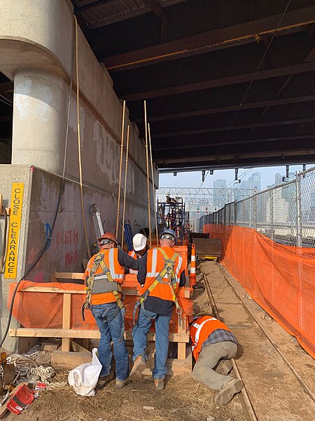 File:Installing rebar for a track underpinning pit on the east side of the 39th Street Bridge. 05-07-2019 (47766592772).jpg